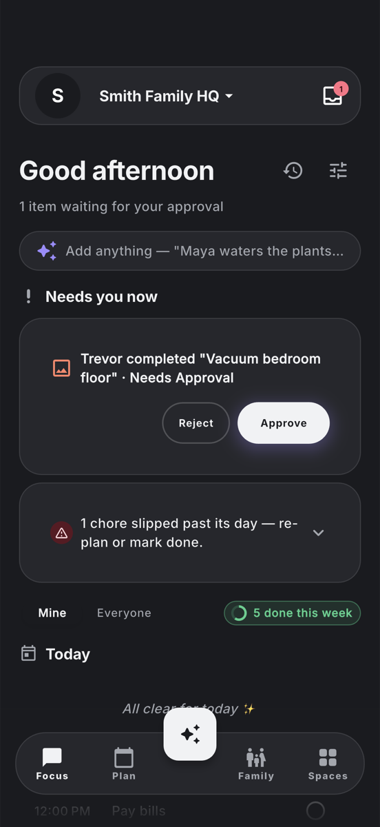 Focus view in dark mode