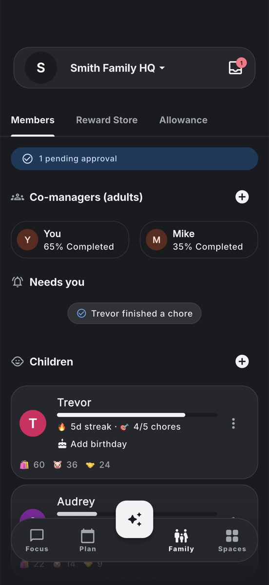 Family view in dark mode